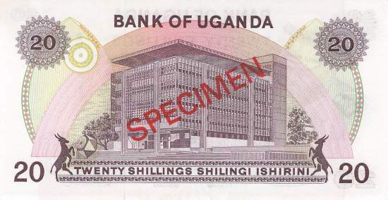 Uganda 20 Shilling 1973 p.7b Specimen